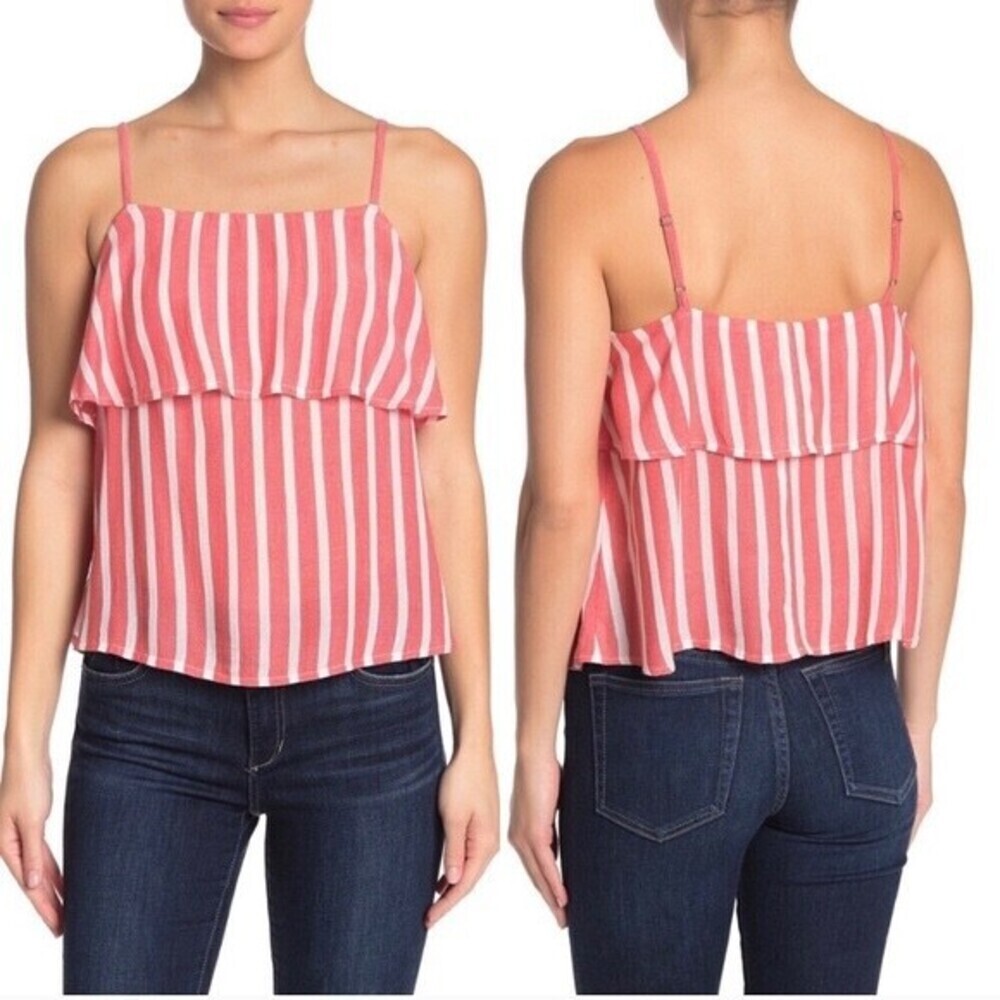 Abound Ruffle Spaghetti Strap Tank Top In Red Grenadine Marlie Stripe Size S